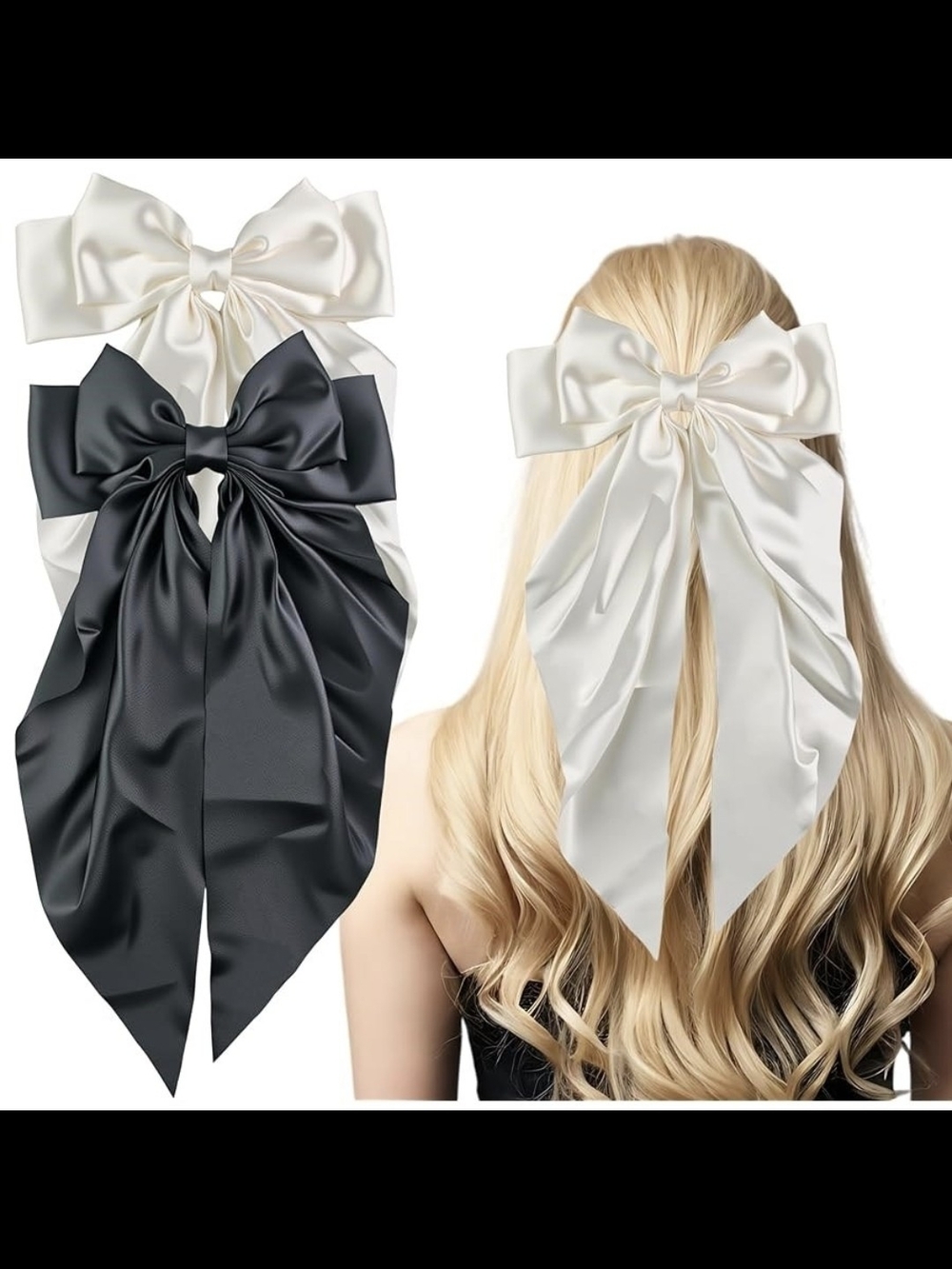 2PC Oversized Hair Bows Hair Clip - Black and White